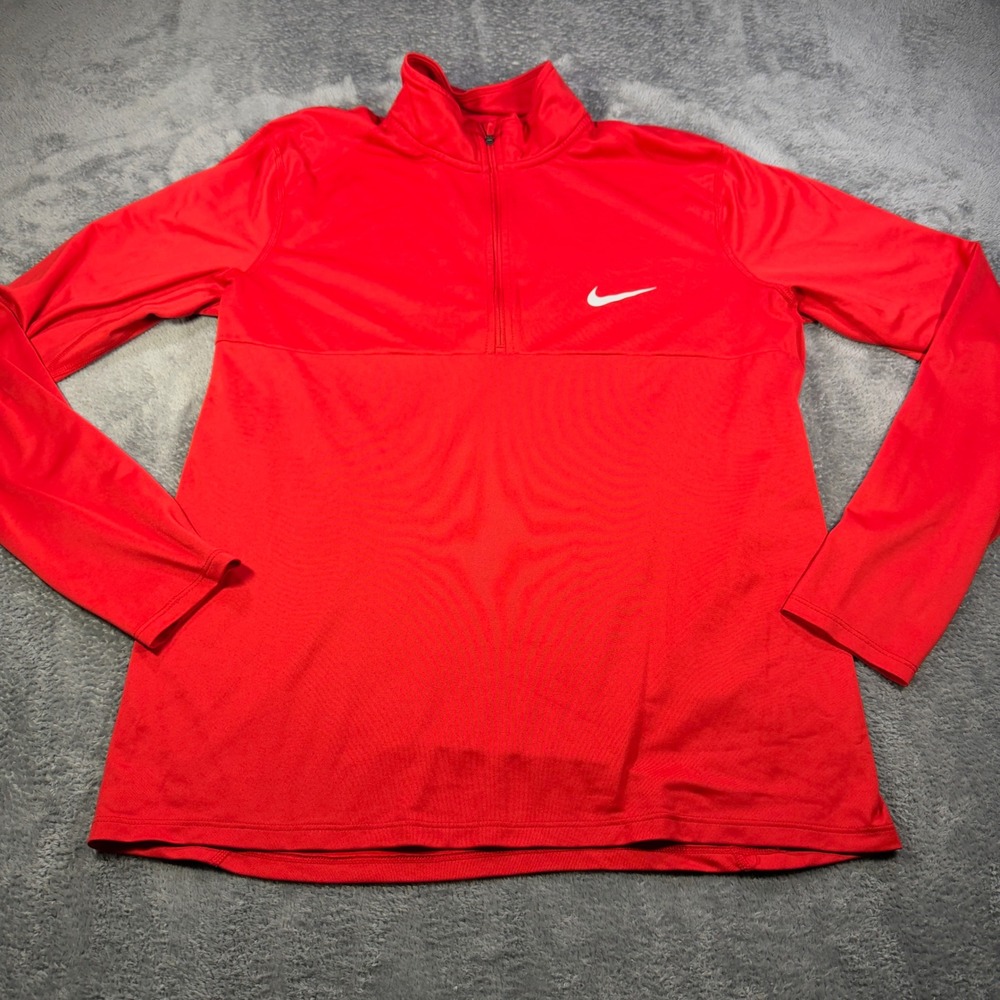 Nike Dri-FIT Mens Large Red Quarter Zip Pullover Long Sleeve Training Top